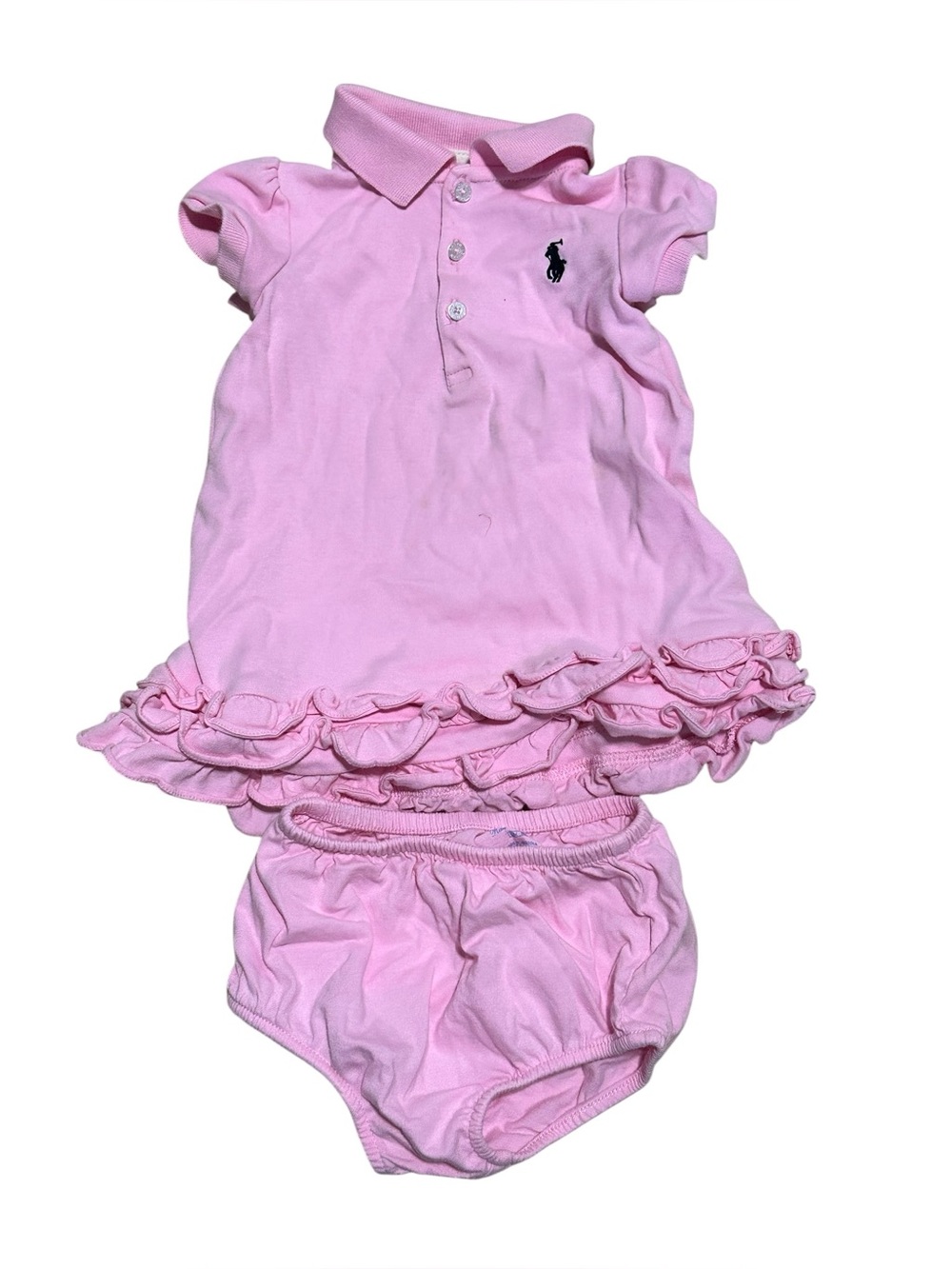 Ralph Lauren Baby Girls Pink Polo Dress with Bloomer Set 12 month